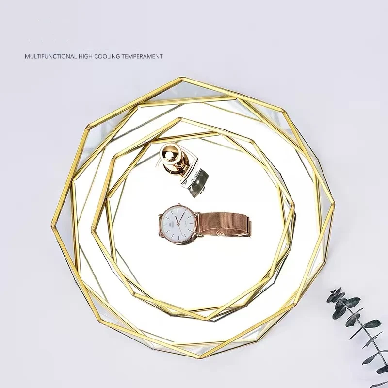 Поднос геометрический из меди в скандинавском стиле круглая стеклянная тарелка