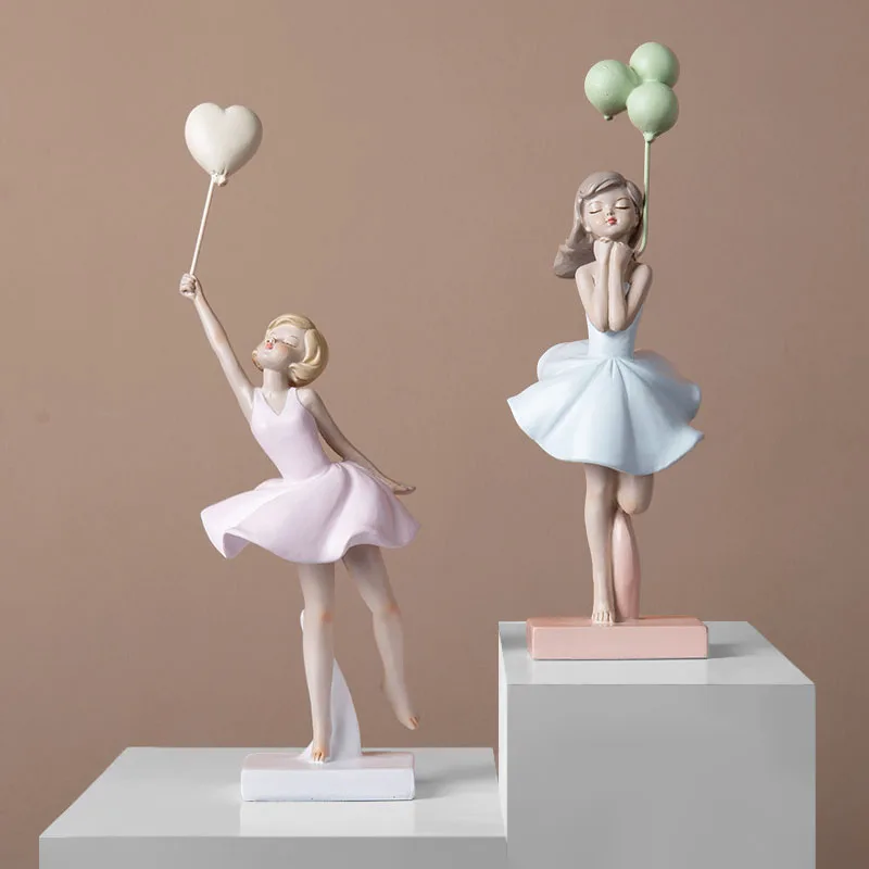 

Home Decoration Accessories Nordic Holding Balloon Girl Artware Character Sculpture Modern Art Resin Statue Room Craft Figurine