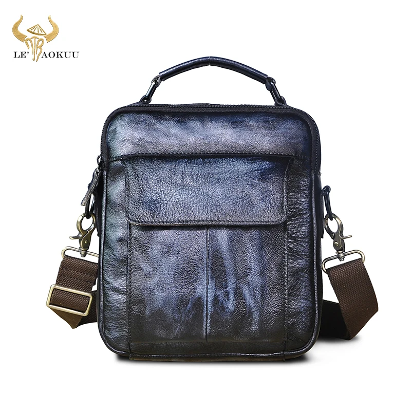 Мужская Дорожная сумка мессенджер из натуральной кожи винтажный синий тоут