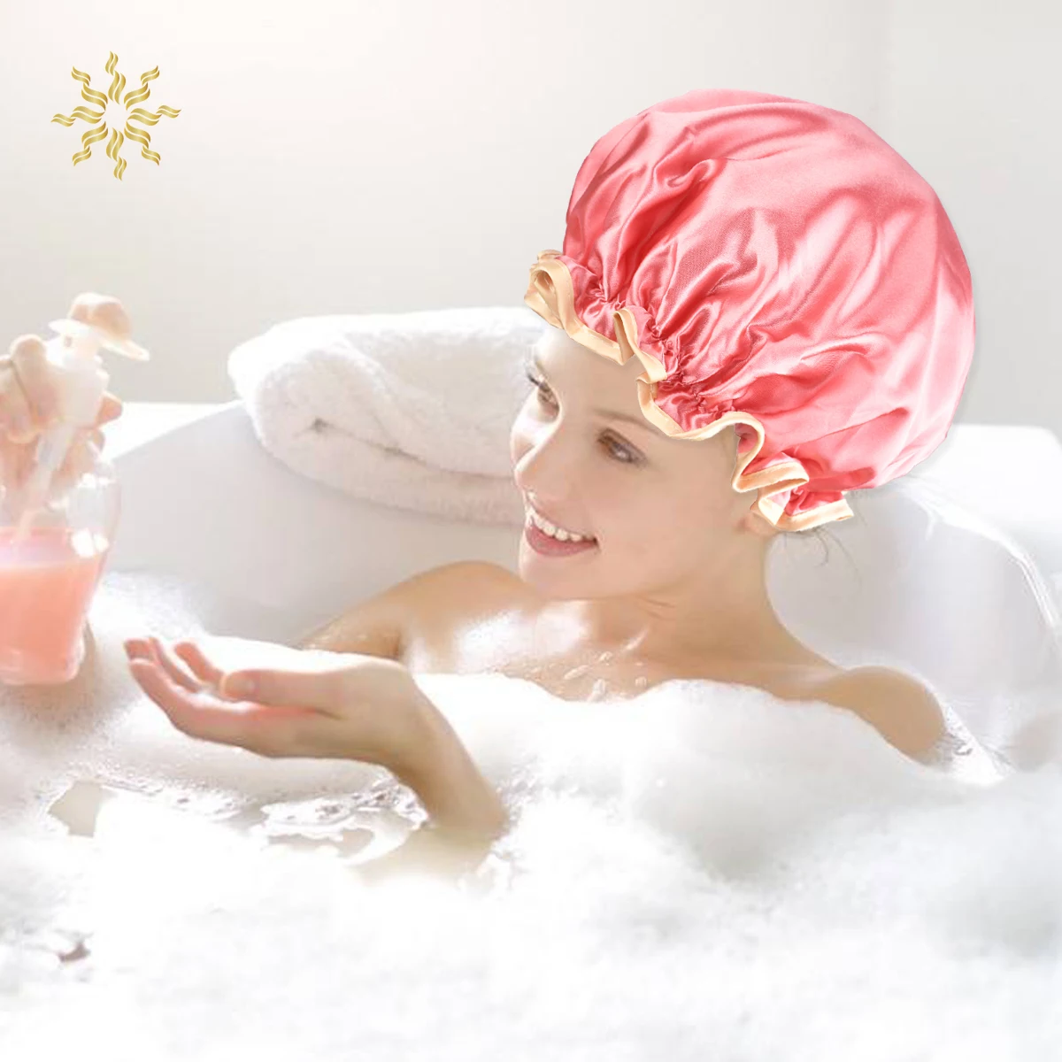 

Новая двойная Водонепроницаемая шапка для ванны, двухслойная Накладка для душа, женские принадлежности для ванной, шапки для душа, аксессуа...