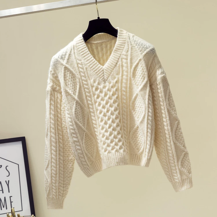 Женский вязаный свитер с V-образным вырезом однотонный минималистичный топ в