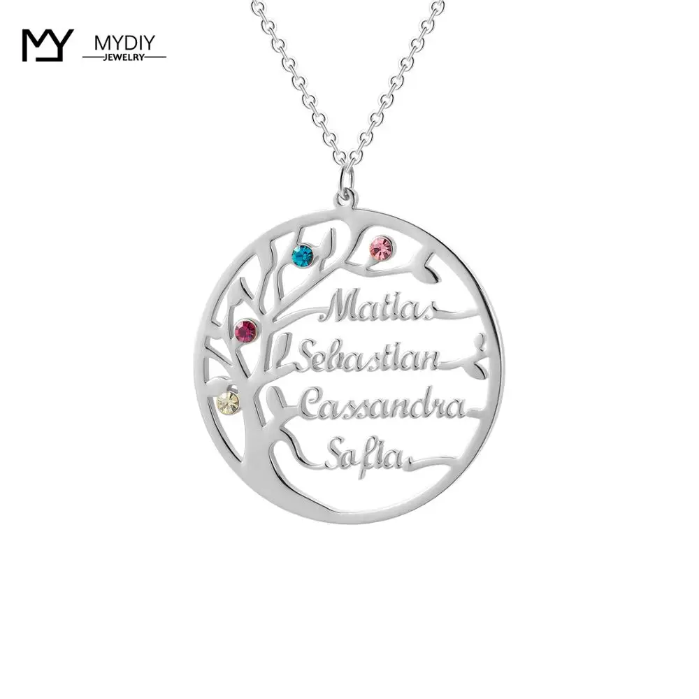 Массивное семейное ожерелье с изображением дерева искусственным камня на заказ