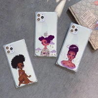 girl cartoon african woman melanin phone case transparent for iphone 7 8 11 12 se 2020 mini pro x xs xr max plus