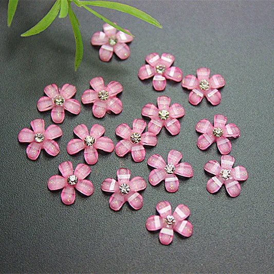 dark pink 100pcs 100pcs 10mm Glitter Rhinestone Resin Five-Petal Little Flowers Resin Flatback Cabochon DIY Jewelry/Phone Decoration - Цвет: dark pink 100pcs