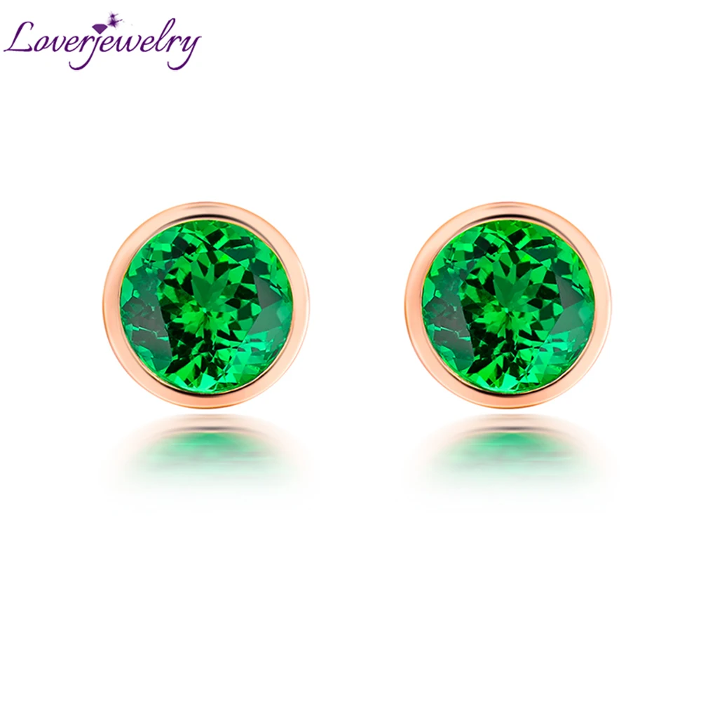LOVERJEWELRY Tsavorite серьги гвоздики из настоящего розового золота 14 карат зеленые