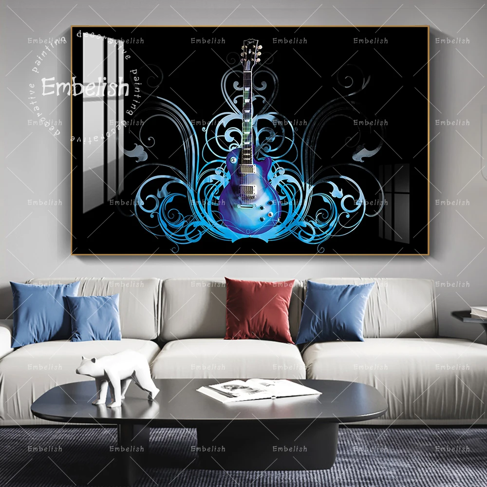 

1 Pieces Blue Water Guitar Musical Instrument Living Room Pictures Bar Wall Posters Modern Home Decor HD Canvas Oil Paintings