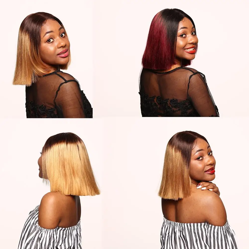 Парик на застежке короткий парик из человеческих волос с эффектом омбре 99j