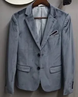 grey blazer Деловой костюм-смокинг для жениха, блейзер и Apnt, темно-красный, серый роскошный бархатный костюм, мужской свадебный костюм/пиджак+ жилет+ брюки - Цвет: grey blazer
