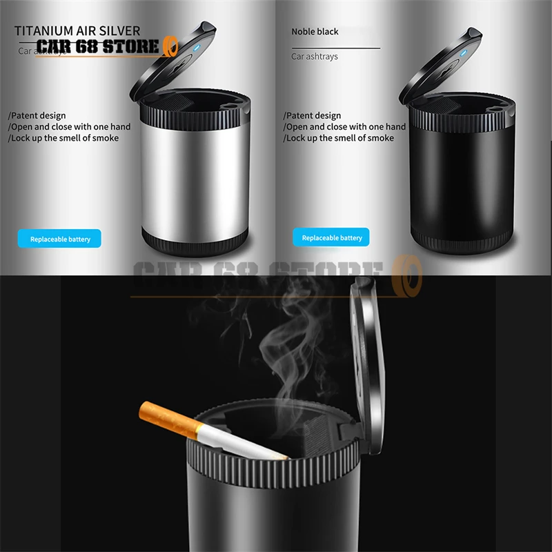 

1 Pcs Car ashtray portable Detachable Stainless Steel With Lid LED Light Windproof For Use In Cars Homes And Offices