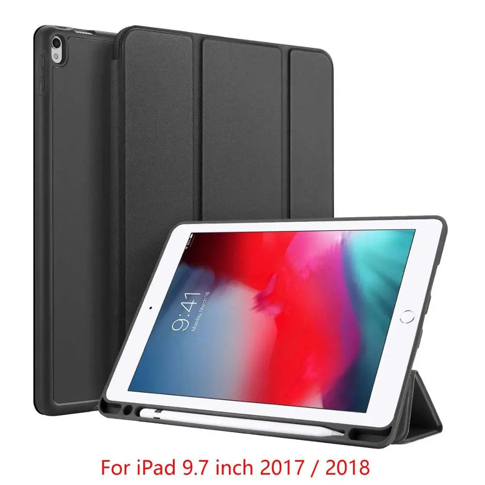 Black 9.7 2018 2017 DUX DUCIS умный чехол для iPad Air PU кожаный флип Мягкий Чехол для iPad 9,7 Pro 10,5 11 12,9 Mini 5+ карандаш держатель - Цвет: Black 9.7 2018 2017