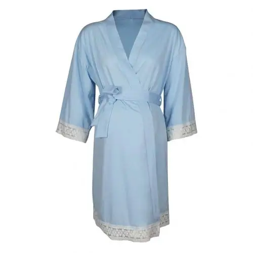 Light Blue S Повседневный халат для беременных женский однотонный для беременных 3/4 рукав кружевная отделка повязка Пижама для кормящих женщин халат топы для сна - Цвет: Light Blue S