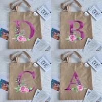 ladies shopping bag purple letter printing linen canvas bag designer handbag groceries customizable printing logo handbags