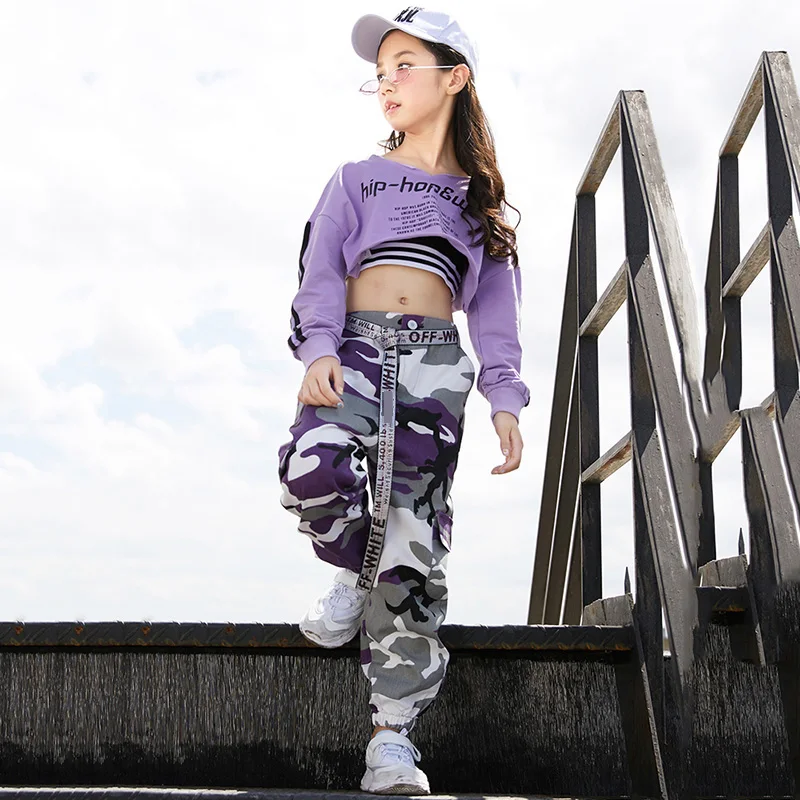 Костюм для джазовых танцев детская одежда в стиле хип-хоп Фиолетовый Топ с