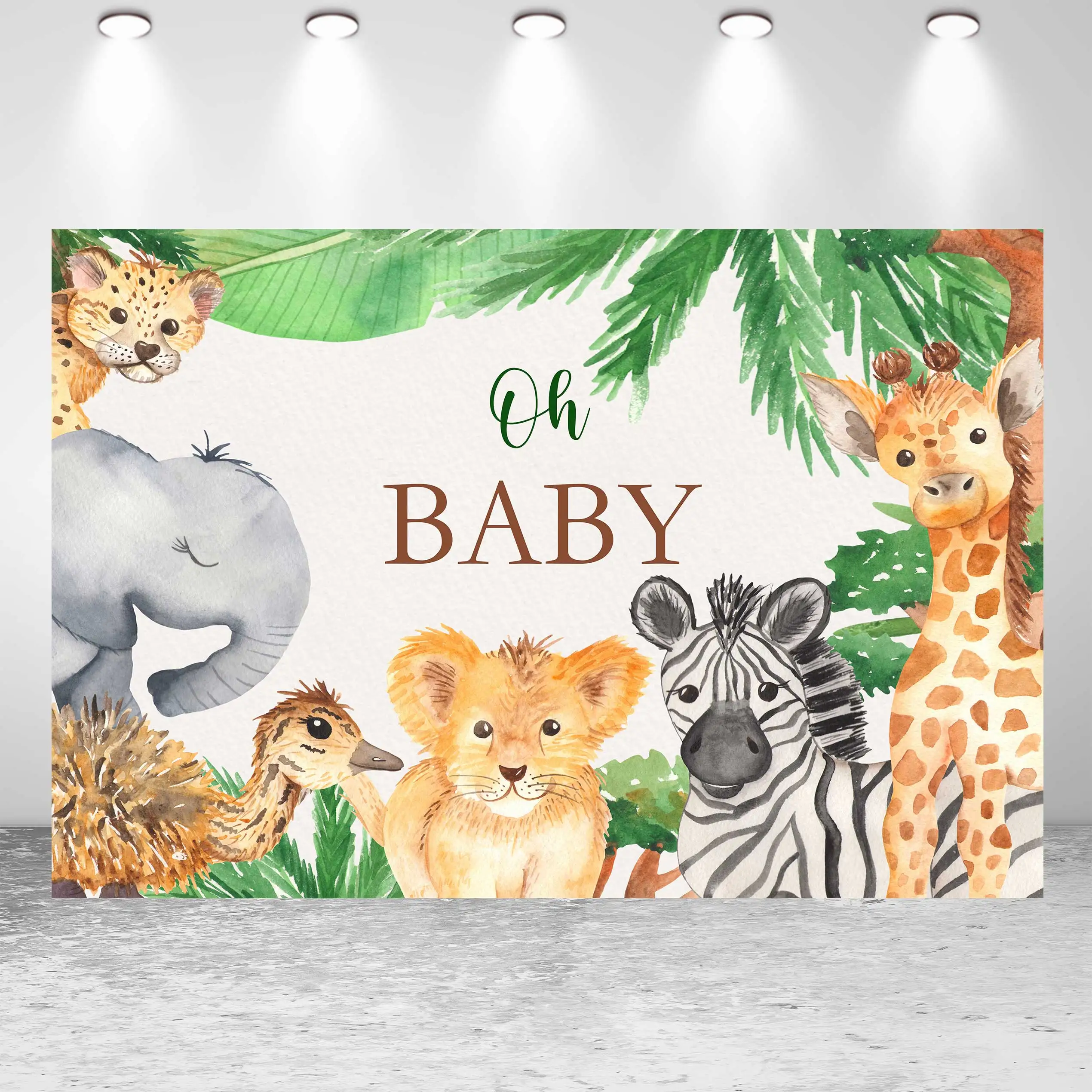 

NeoBack Happy Birthday Baby Shower Watercolor Forest Animals Party Elephant DIY Banner Photo Backdrop Photography Background