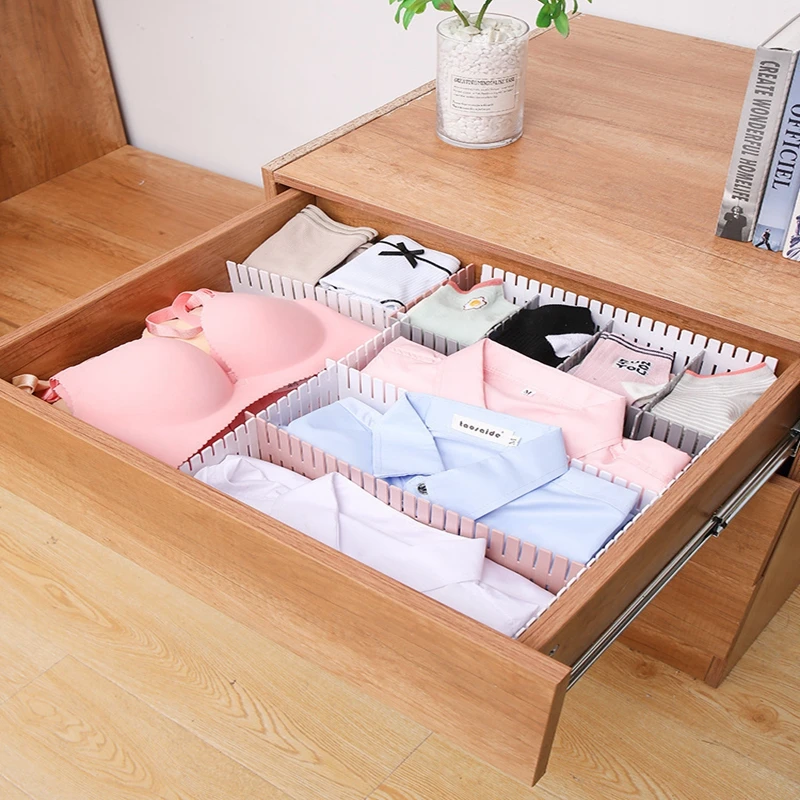 

4Pcs Adjustable Storage Organizers Partition Board Drawer Divider Combination Partition Board Space-Saving Division Organizer