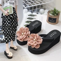 fashion flower decoration women slippers summer outdoor beach flip flop high heel sandals indoor non slip comfortable flat shoes