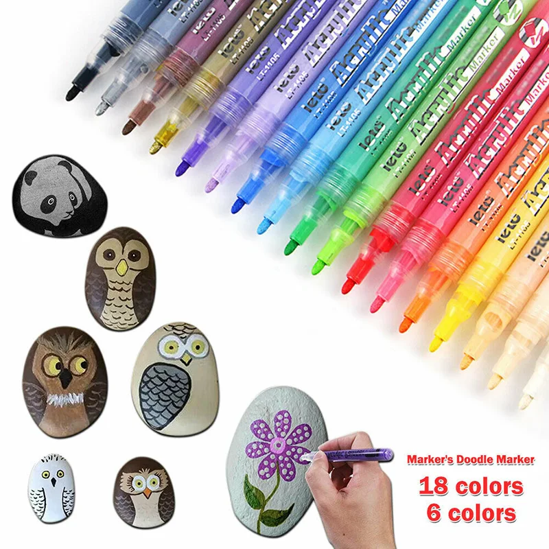 

Flash Pigment Pens For Rock Glass Canvas Double Head Painting Pen DIY Art Supplies Acrylic Paint Marker Watercolor Pen 18 Colors