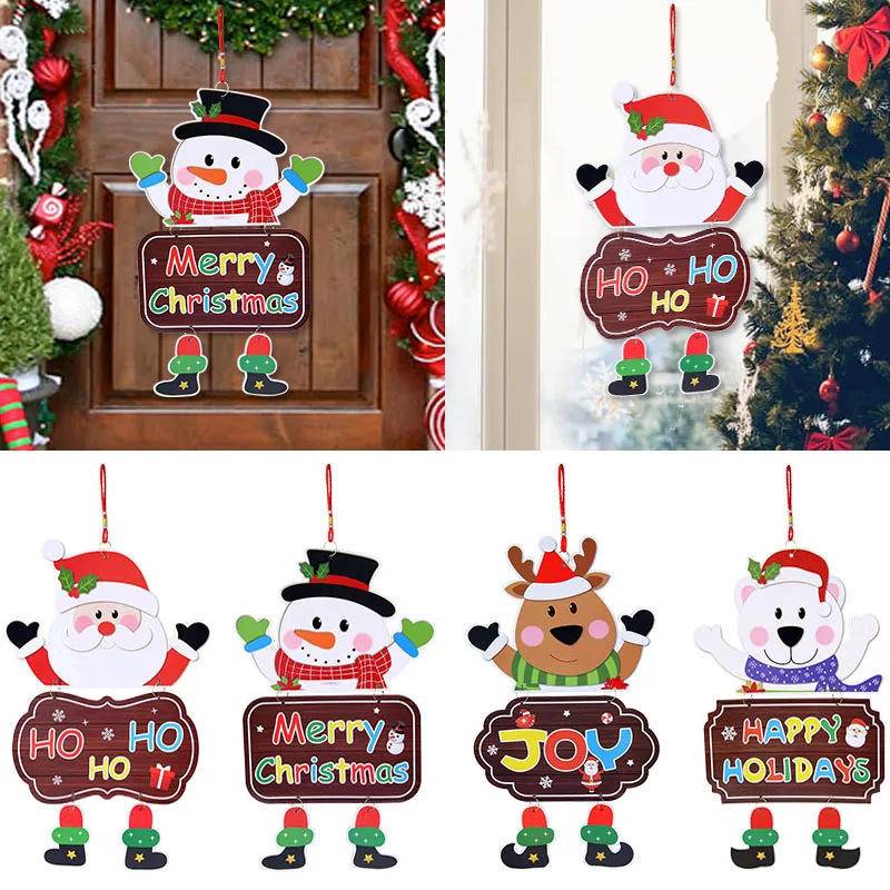 

Merry Christmas Door Hanging Ornaments Pendant Santa Claus Snowman Banner Holidays New Year Party Decoration Navidad Kids Gift
