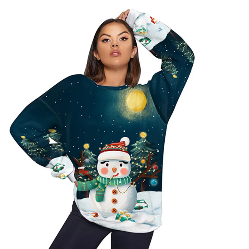 

Christmas Penguin Print Crewneck Sweatshirt Women Streetwear Casual Harajuku Hoodies Teens Autumn Fashion Sudaderas Para Mujer