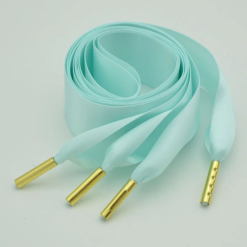 

1 pair Wide Silk Ribbon Shoelaces Solid Color 100 cm Bowknot Sneaker Sport Shoes Candy Color Wide Silk Metal Head Shoelaces