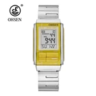 Часы-хронограф Женские цифровые, модные повседневные Элегантные водонепроницаемые с браслетом из нержавеющей стали, цвет желтыйчерный