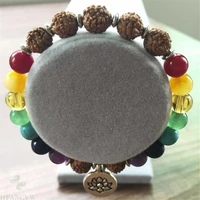 8mm vajra bodhi colorful chakra lotus pendant stretch bracelet 7 5 inches chakas healing bead reiki pray spirituality buddhism