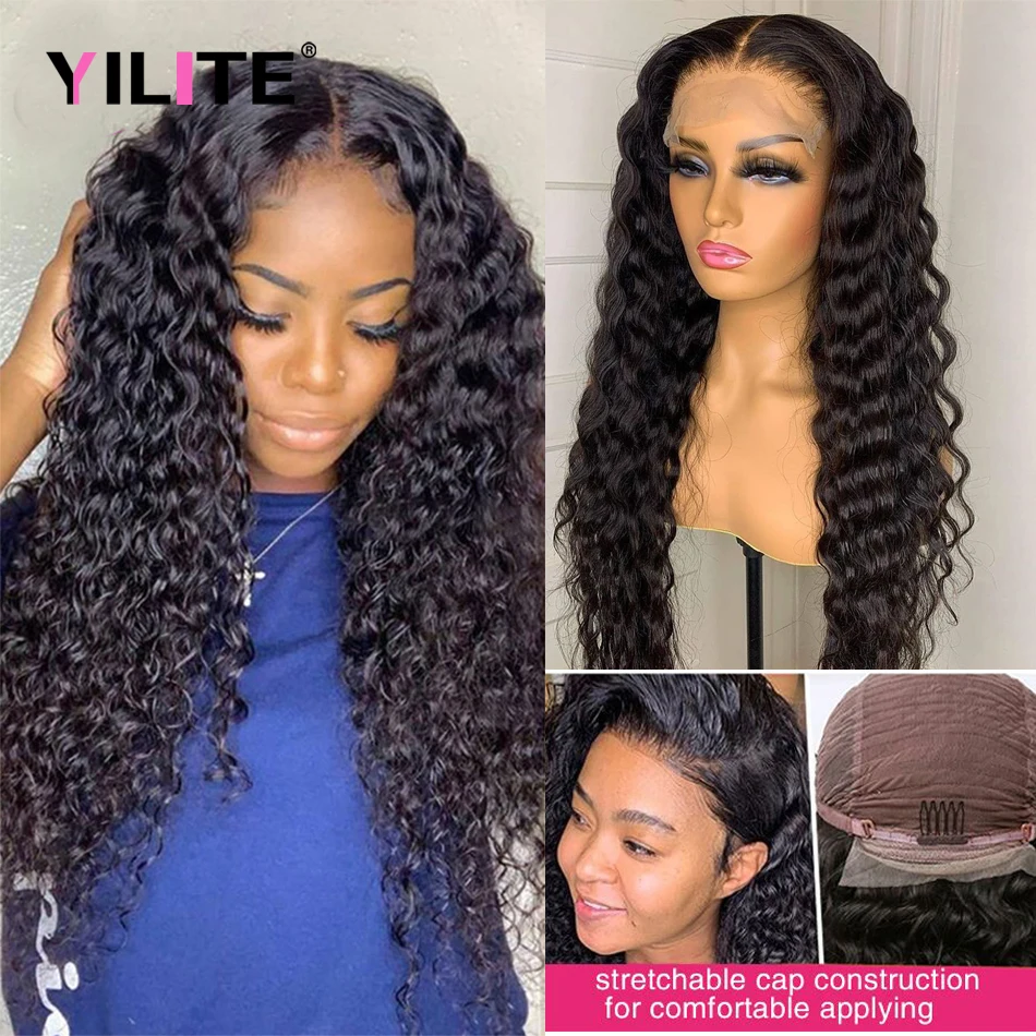 

Deep Wave 4x4 Lace Closure Human Hair Wigs Natural Color Pre Plucked HD Transparent Lace Closure Wigs Curly Brazilian Remy Hair