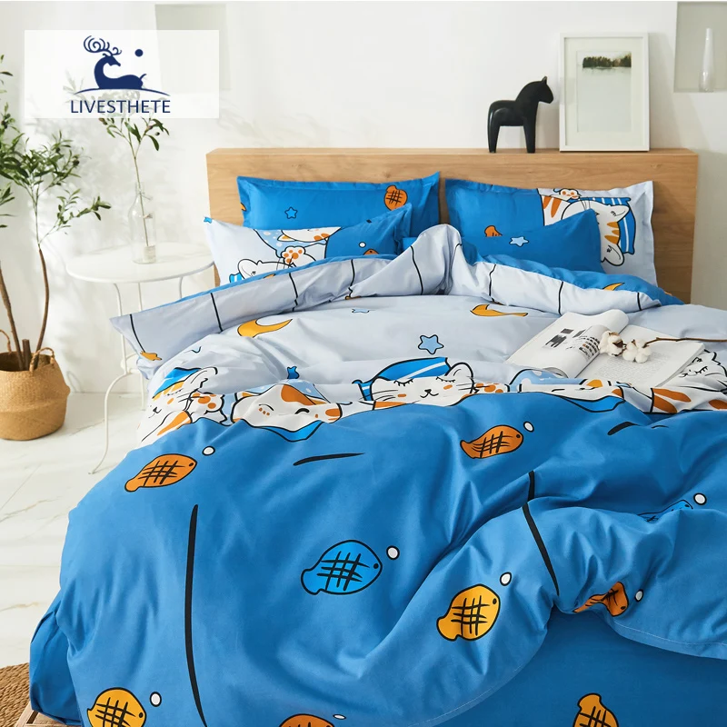 Liv Esthete Комплект постельного белья с изображением кошки голубое покрывало