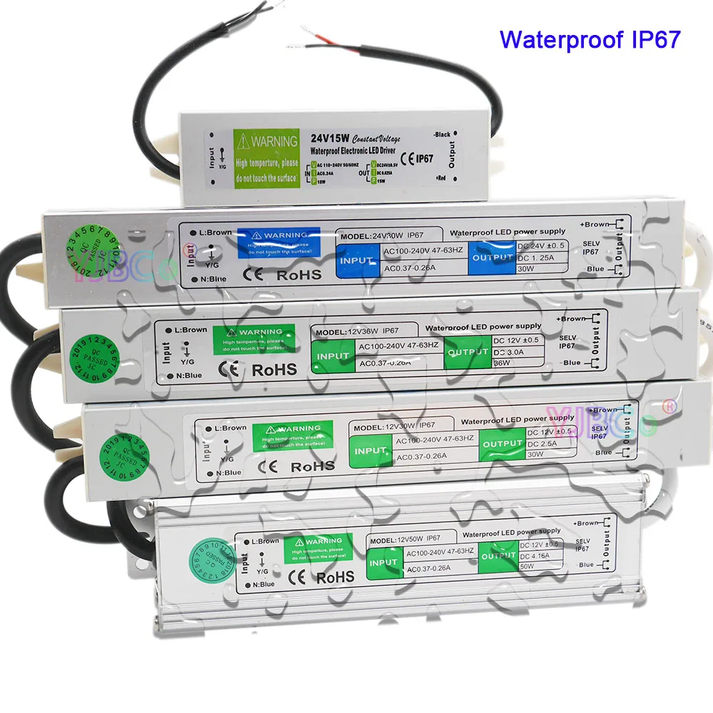 

LED Transformer Power Supply Adapter DC12V/24V 10W/20W/30W/36W/50W/250W Waterproof ip67 LED Driver Transformer for strip light