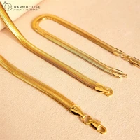 18k gold gp jewelry sets for man women 6mm flat snake chain necklace bracelet 2 pcs set trendy jewellery accesories bijoux