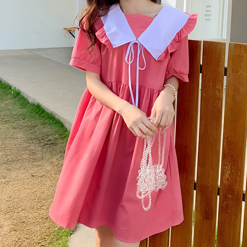 

Женское летнее платье 2021 сексуальный короткий рукав плиссированные платья с воротником в кукольном стиле для отдыха вечерние миди платья п...