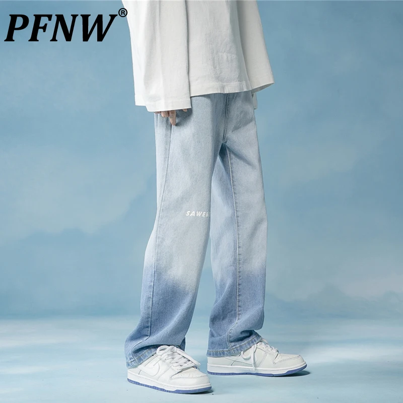 

PFNW Tie Dyed Gradient Jeans Men's Autumn Trend Korean High Street Wide Trousers Dragging Couple Long Elegant Denim Pants 2X0748