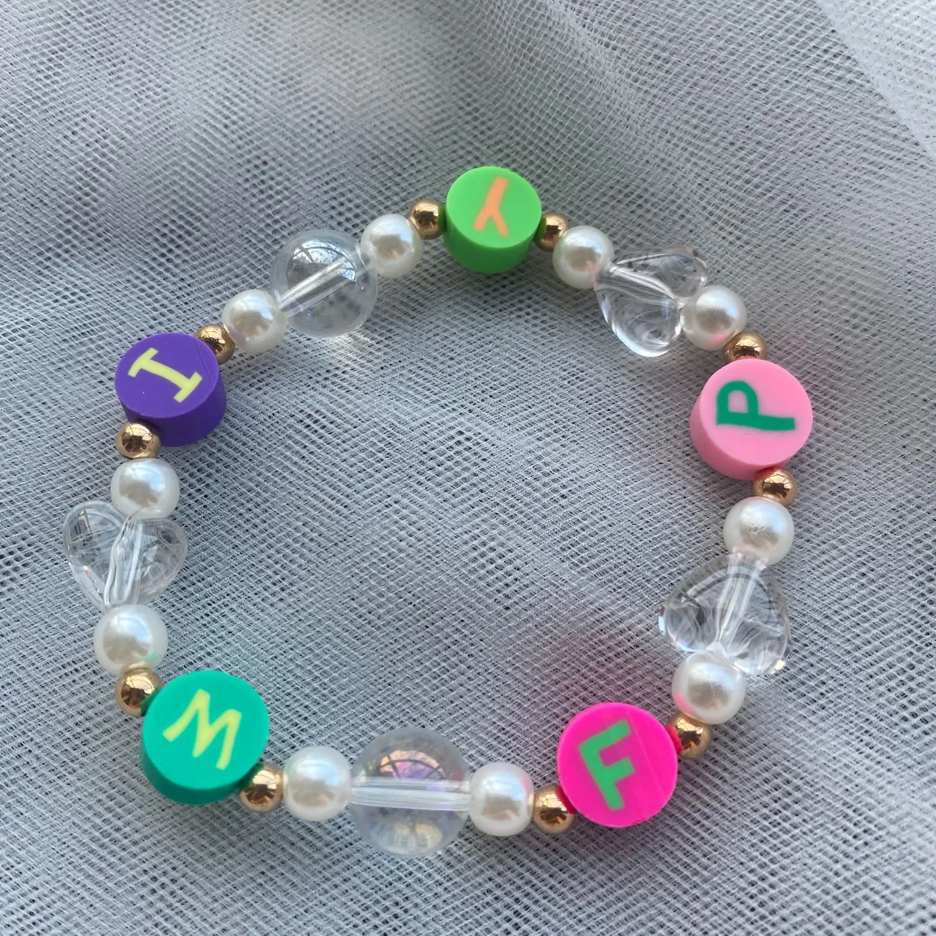 

2021 New Ethnic Multicolor Soft Clay Beads Choker Necklace For Women Girls Bohemian Sweet Letters Heart Chain Necklace Jewelry