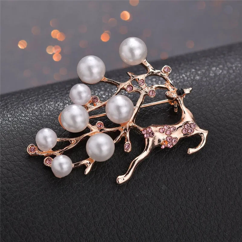 Romantic Crystal Deer Brooches Reindeer Round Pearl Elk Brooch Pins Animal Pin Scarf Jewelry | Украшения и аксессуары