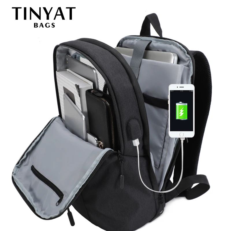 

Рюкзак TINYAT мужской для ноутбука 15,6 дюйма, школьный ранец для компьютера, серый, для отдыха и путешествий