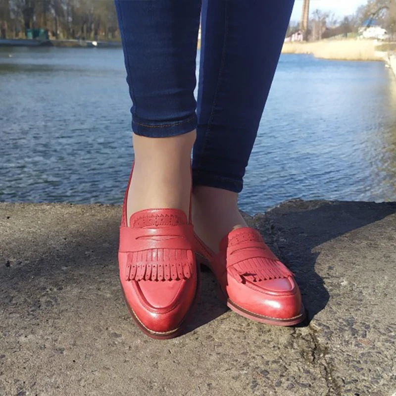 Туфли оксфорды женские из натуральной кожи без застежки с острым носком|Обувь