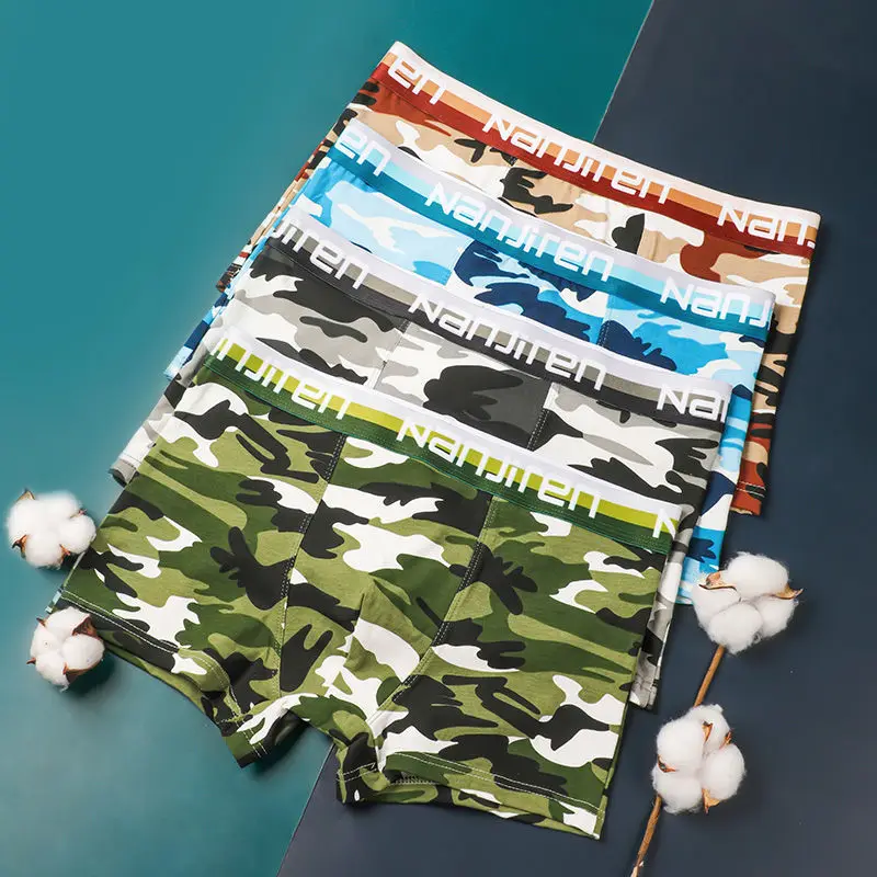New Men Underwear Boxer Shorts Camouflage Panties Solid Shorts Brand Underpants Cotton Breathable Mid Waist Shorts Men L-5XL