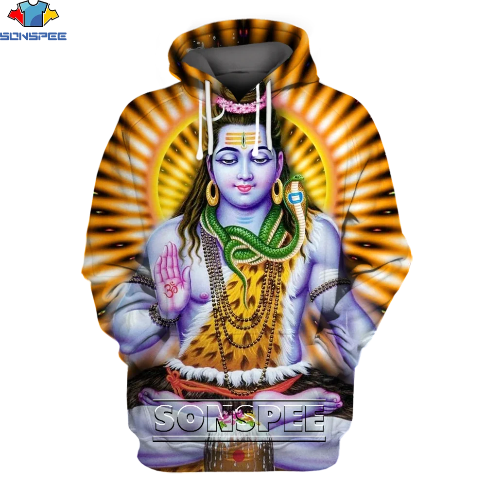 

SONSPEE 3D Men Women India God of Destruction Shiva Hoodies Hinduism Vishnu Hoodie Religious Belief Long Sleeve Pullover Top