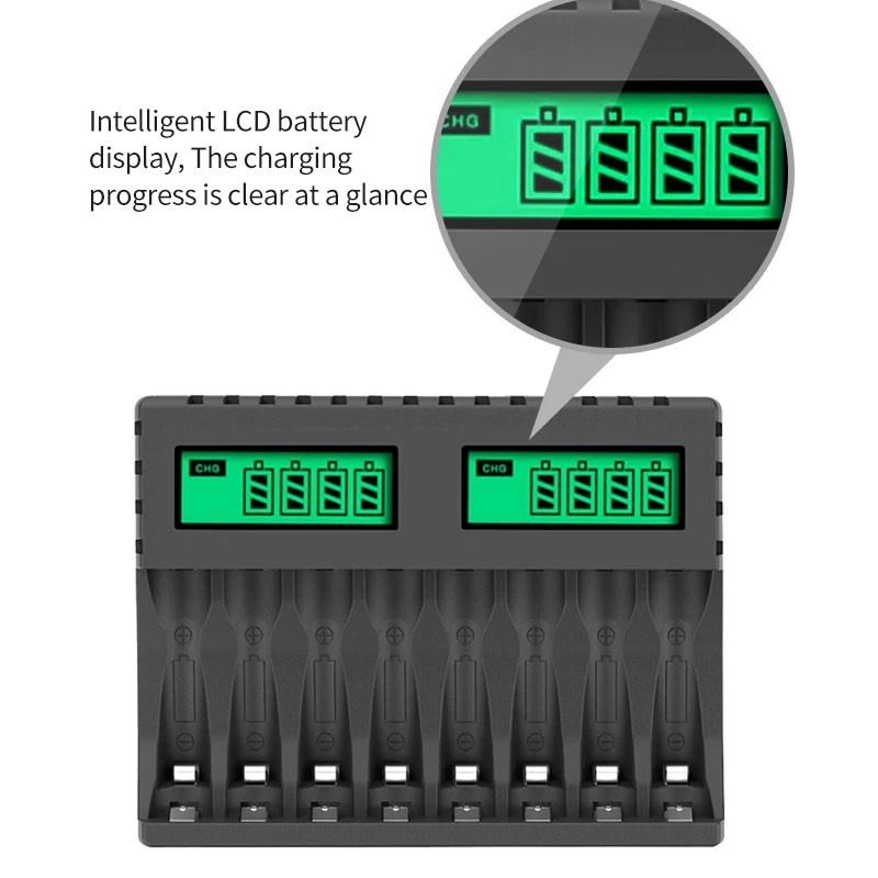 pujimax 8 slot battery charger with lcd display smart intelligent for aaaaa nicd nimh rechargeable batteries aa aaa charger free global shipping
