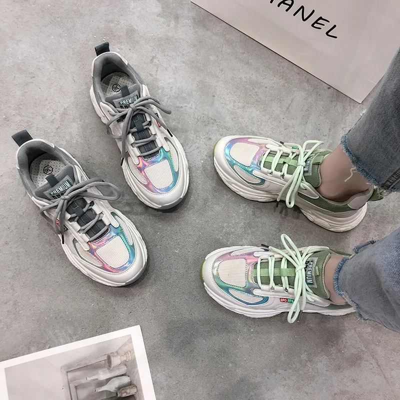 Женские кроссовки на танкетке Зеленые массивной модная повседневная обувь