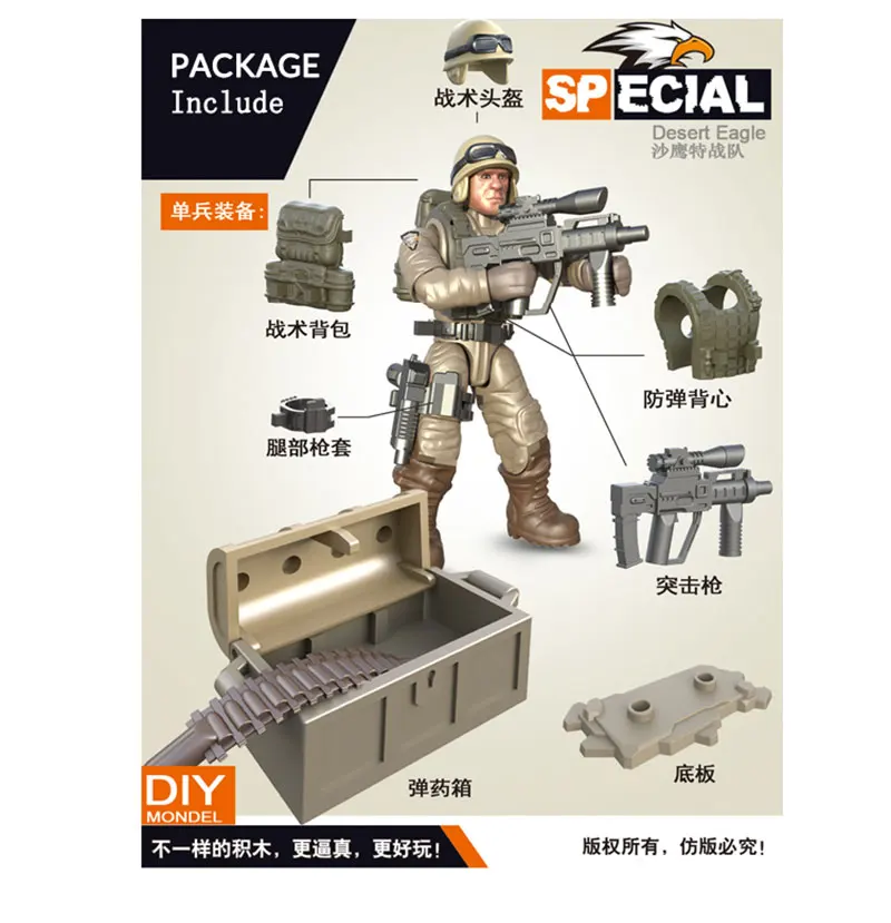 Figurines Soldier E Мини-набор солдат дезерты боевые силы фигурки со строительными блоками пистолет армия совместимость всех основных брендов игрушки подарок для детей - Цвет: Figurines Soldier E