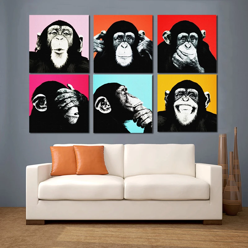 Шесть обезьян Горилла картина маслом на холсте Andy Warhol художественное искусство настенные картины для гостиной дома Современное украшение без рамки