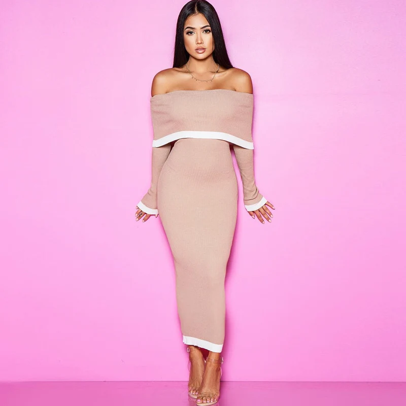 Женское вязаное платье с открытыми плечами NATTEMAID длинное облегающее вечерние