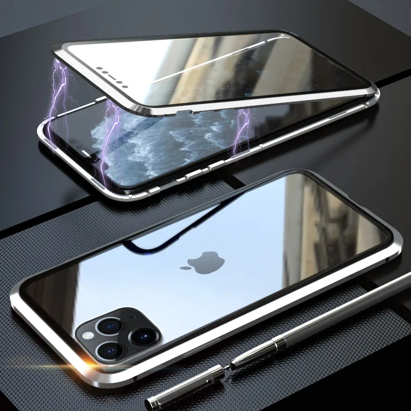 Silver 360 Полный корпус чехол для телефона для iPhone 11 Pro Max чехол 360 магнит чехол s для iPhone 11 Pro Max чехол s металлический чехол Bumber - Цвет: Silver