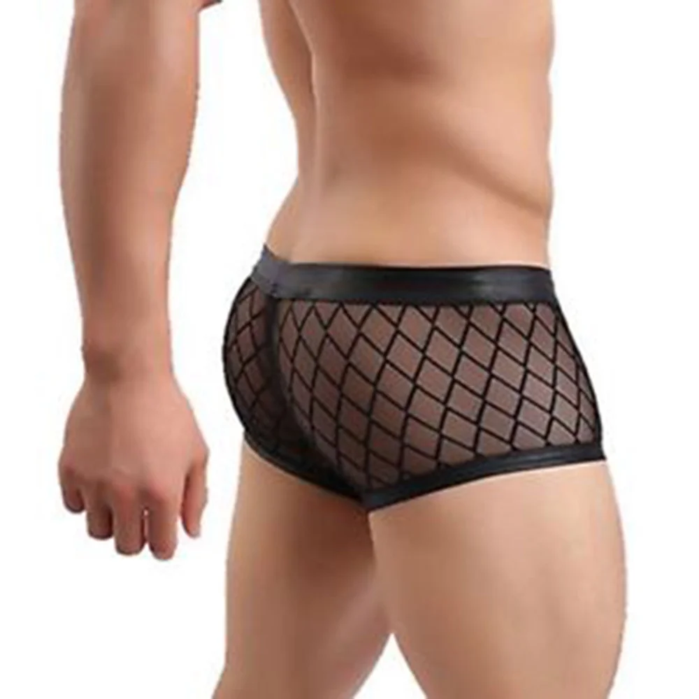 

Sexy Breathable New Thin Boxer Black Men Mesh Transparent See Through U-convex Underwear Lingerie Gay Wear Pants