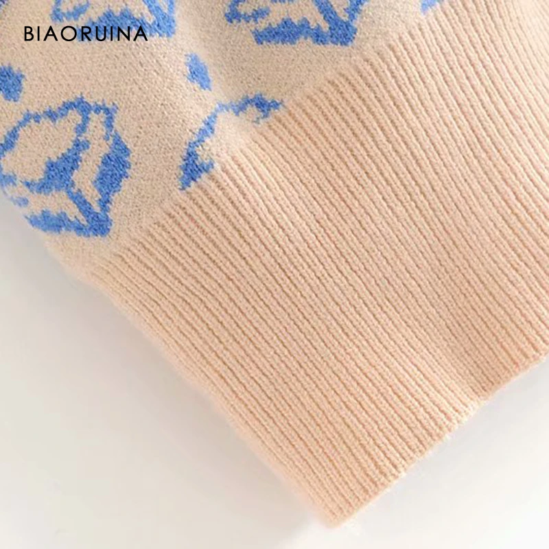 BIAORUINA, Женский жаккардовый Повседневный вязаный комплект из двух предметов с рисунком, базовый свитер, пуловер+ модная прямая вязаная юбка