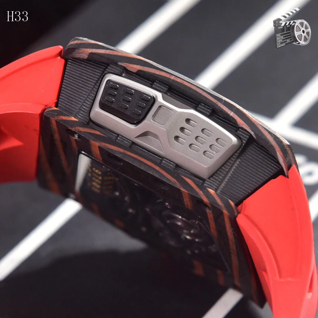 

Classic New Men Watch Automatic Mechanical Fashion Red Black Rubber Strap Watches Tourbillion Limited Sport Carbon Fiber