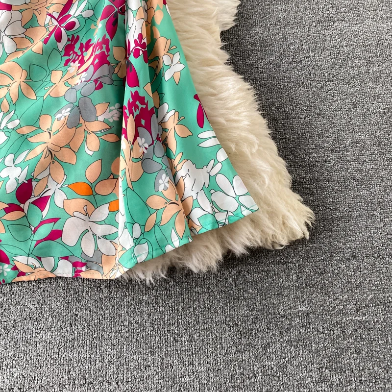 

Summer 2021 Bohemian Vacation Beach Long Dress Women Sexy V-Neck Short Sleeve High Waist Draped Robe Female New Fashion Vestidos