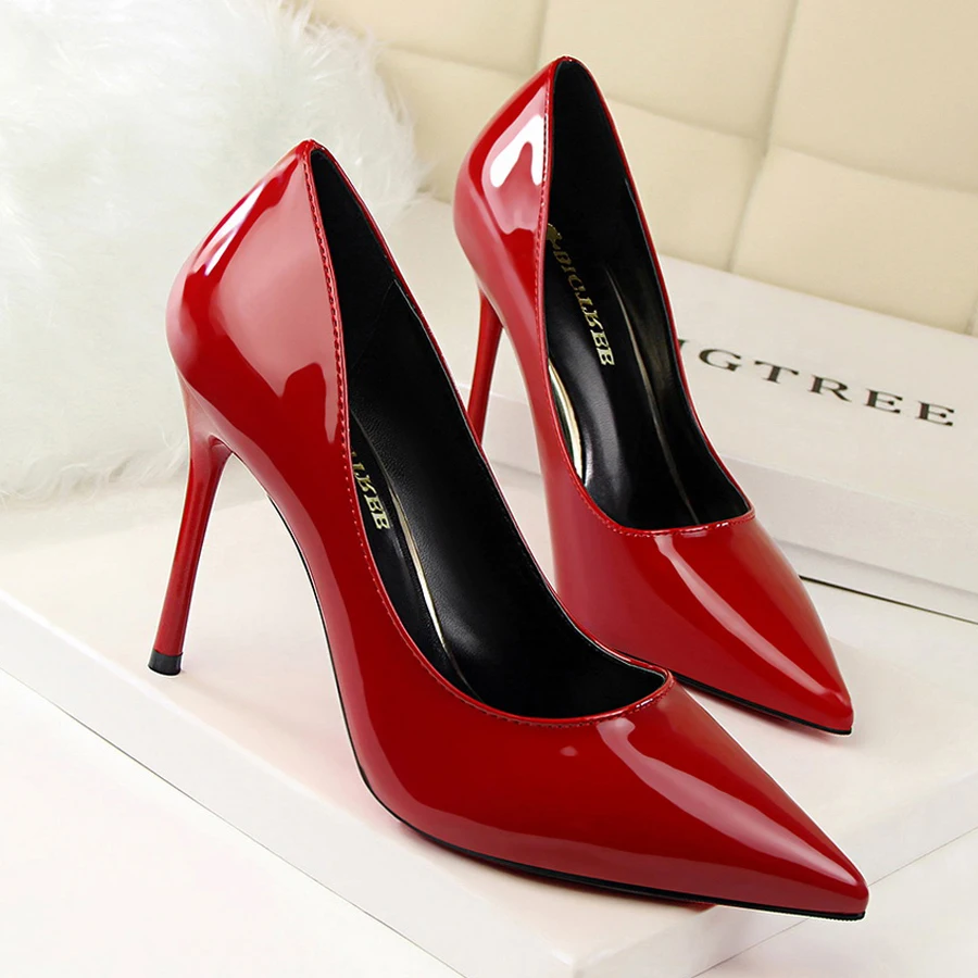 Женские лакированные туфли BIGTREE на высоком каблуке офисные туфли-лодочки модная