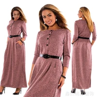 womens dress 2021 new fashion and elegant solid color round neck long sleeve high waist slim long skirt dress